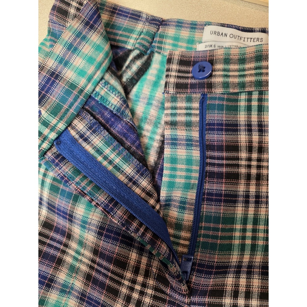 Urban Outfitters Green Plaid Trousers Highrise Preppy Dark Academia Slim Size 2